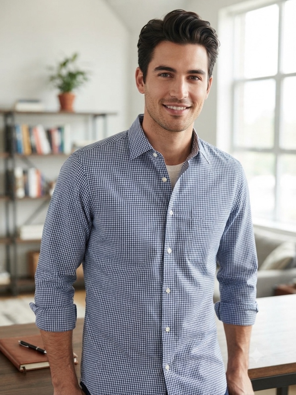 crown & ivy Blue Gingham Long-Sleeve Button-Down Shirt